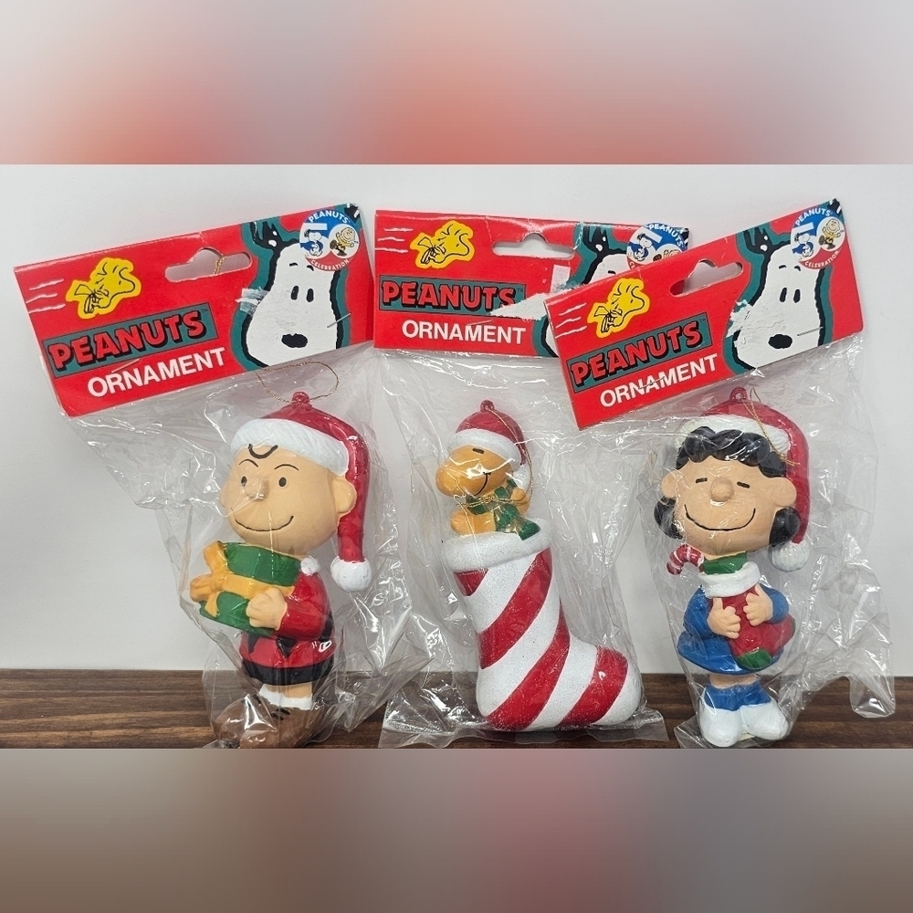 Vintage Kurt Adler Peanuts Christmas Ornaments Lucy, Woodstock & Charlie Brown